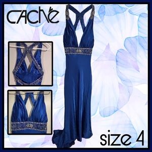 CACHE blue long rhinestone prom DRESS size 4